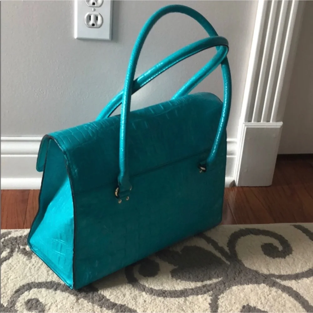 Kate Spade Orchard Valley Sinclair Turquoise Satchel Crocodile Embossed Leather